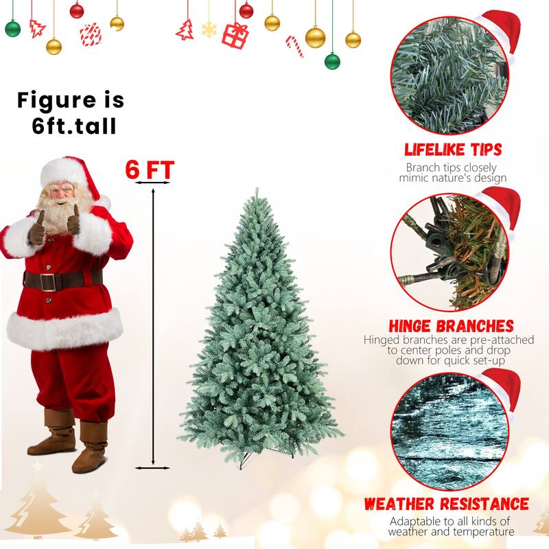 9FT Blue PE/PVC Christmas Tree-3268 Tips, Hinged Branch Design, Full Natural Look