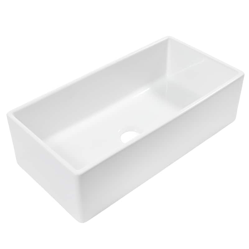 Austen Crisp White Fireclay 36" Single Bowl Farmhouse Apron Front Undermount Kitchen Sink and Drain