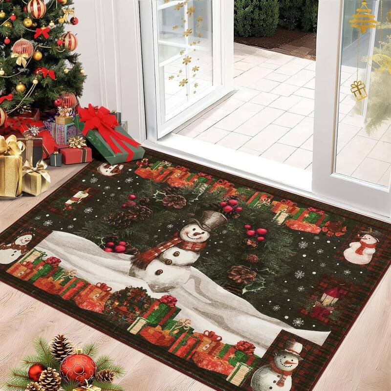 GustoWave 2*3ft Christmas Snowman Washable Non Slip Area Rug, Decorations Rugs for Living Room - 1'6" x 2'6" - Green 2*3ft