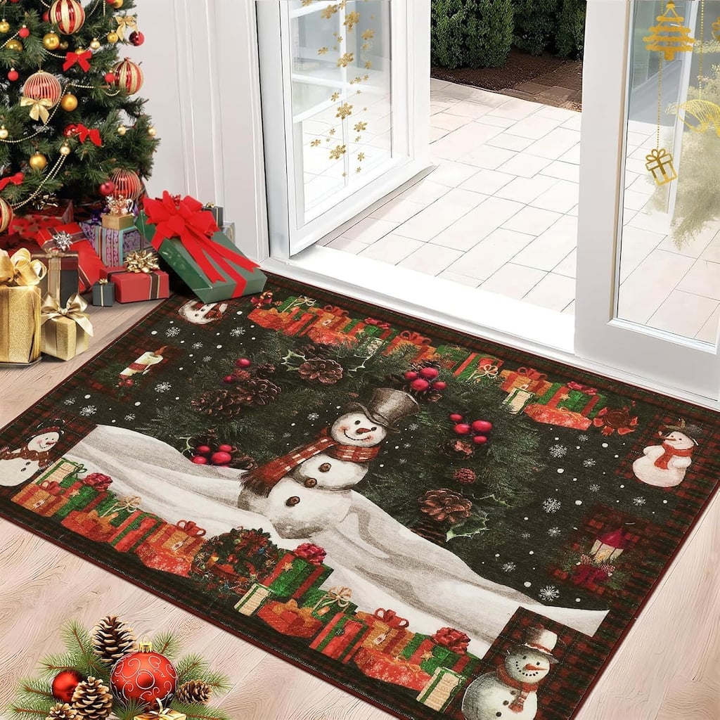 GustoWave 2*3ft Christmas Snowman Washable Non Slip Area Rug, Decorations Rugs for Living Room - 1'6" x 2'6"
