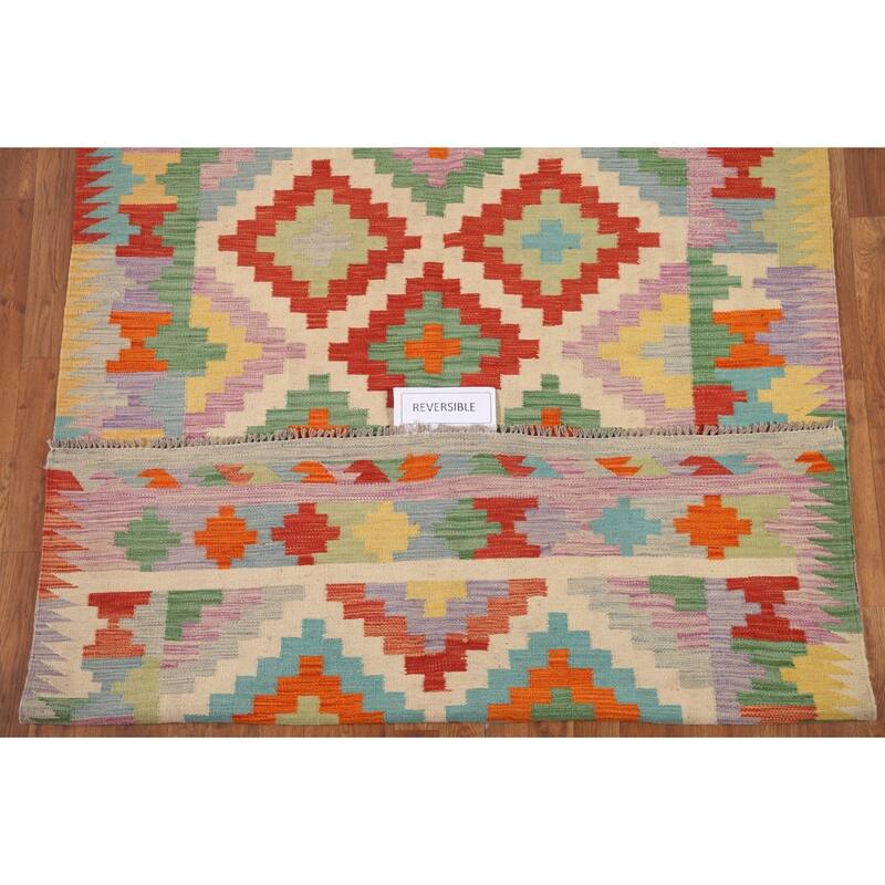 Kilim Reversible Area Rug Flat-weave Wool Carpet - 5'1" x 6'9"