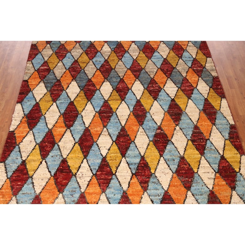 Trellis Moroccan Oriental Area Rug Hand-Knotted Tribal Wool Carpet - 6'9" x 9'5"