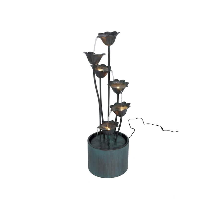 35" Chrome Black Metal Lily Flower Bucket Fountain 5-Watt LED