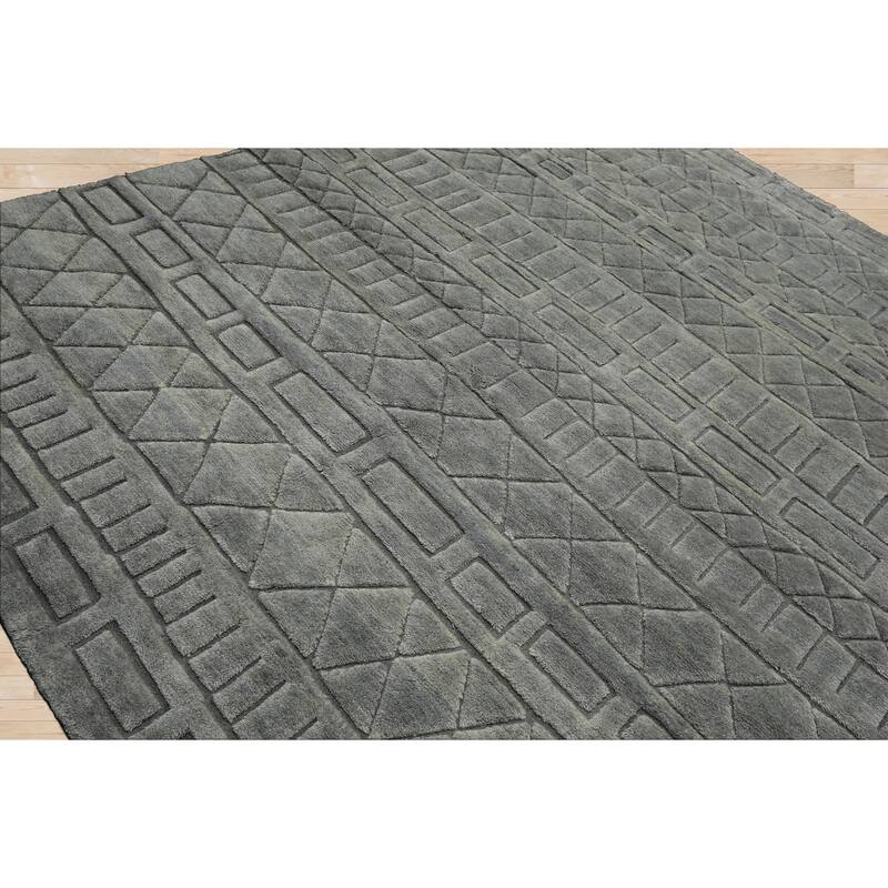 8x10 Tibetano Hand Knotted Wool Tone on Tone Modern & Contemporary Gray Rug - 8' x 10'