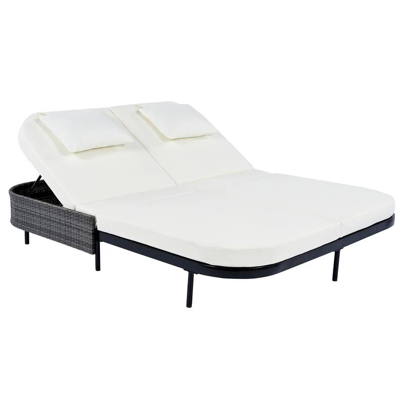 Patio Rattan Daybed with 5-Position Adjustable Backrest and Removable Cushions&Pillows