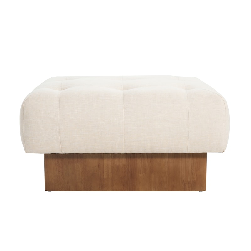 Christopher Knight Home - Vireo Linen Tufted Square Ottoman with Pocket Coil Comfort