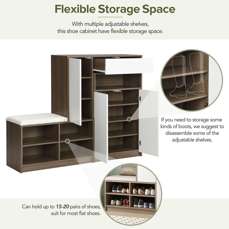 2-in-1 Shoe Storage Bench & Shoe Cabinets, Multi-functional Shoe Rack with Padded Seat