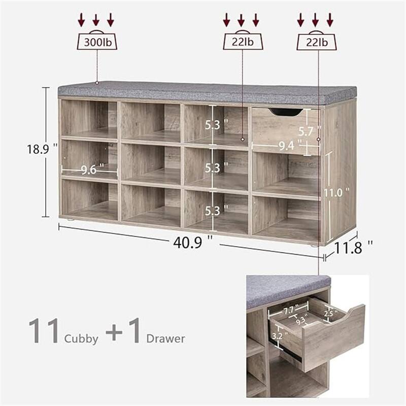 Shoe Bench - 11.8"D x 40.9"W x 18.9"H