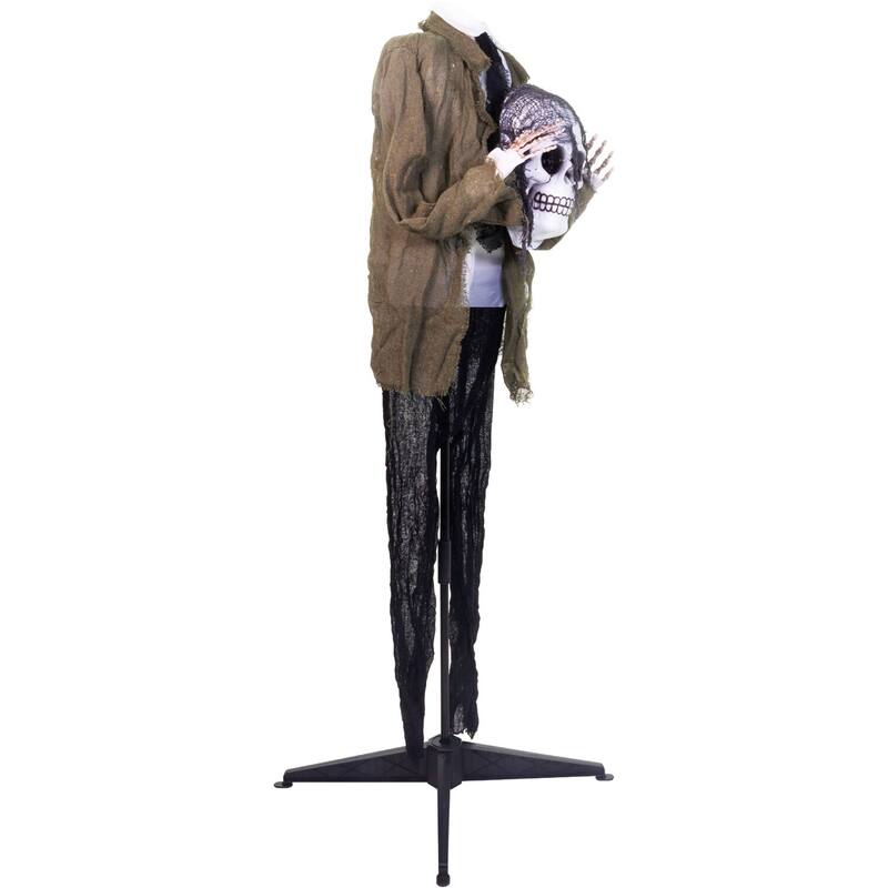 Haunted Hill Farm 53-in. Ghostly Skeleton Holding Head with Animated Eyes, Indoor or Covered Outdoor Halloween Decoration