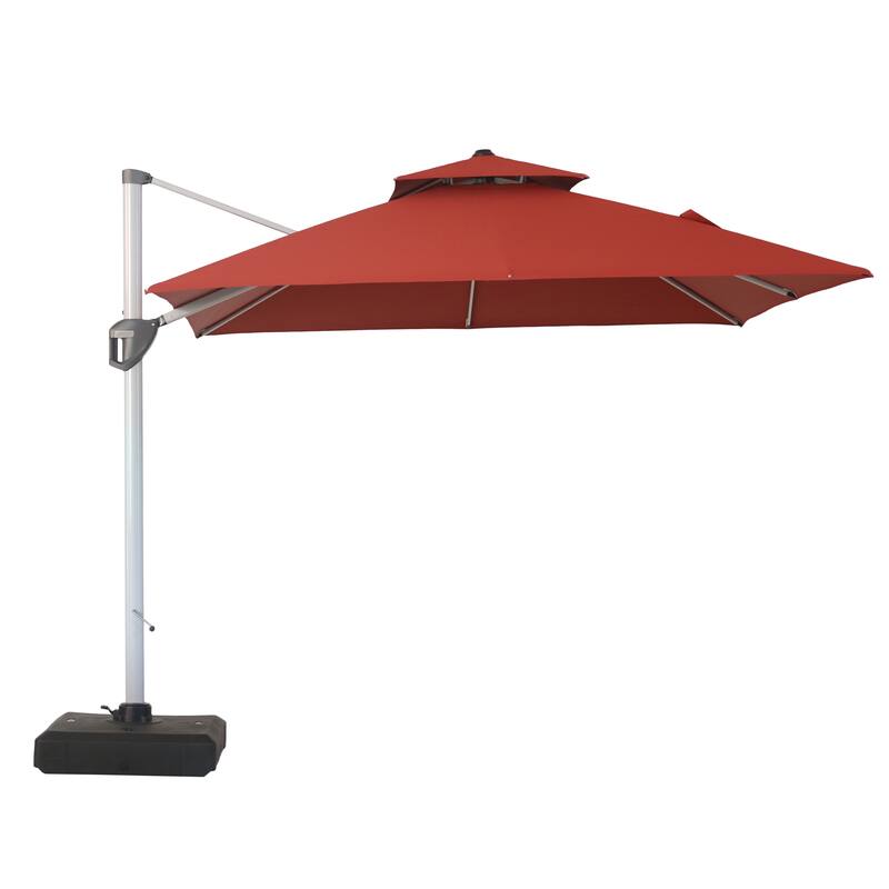 Clihome 10ft Outdoor Patio Cantilever Square Umbrella with Protective Cover - Red-With Base