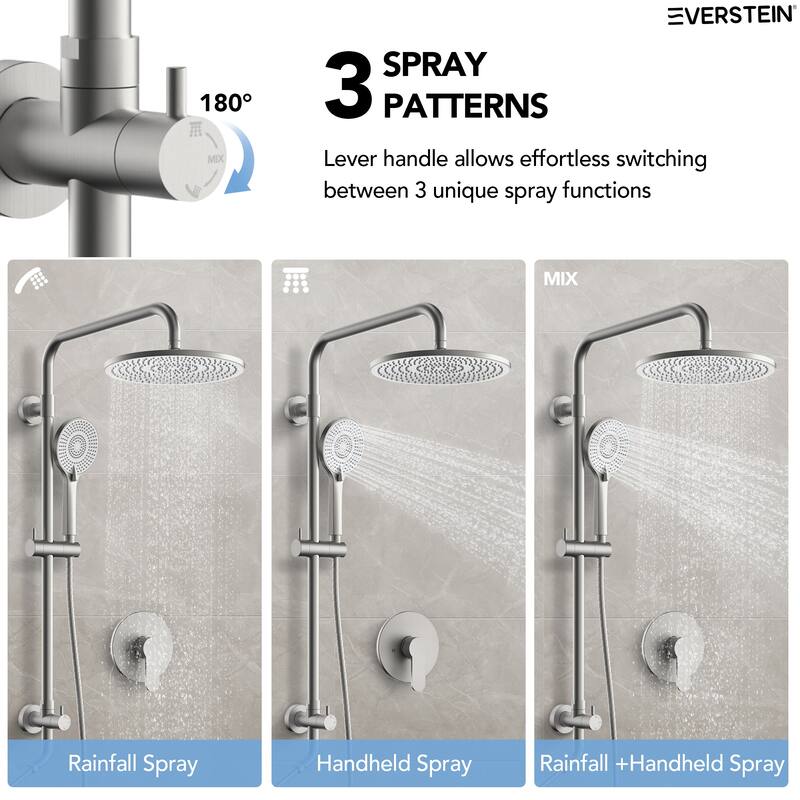 Wall Mount Pressure-Balanced Shower System 10"Rainfall Shower Head with Slider Bar Handheld
