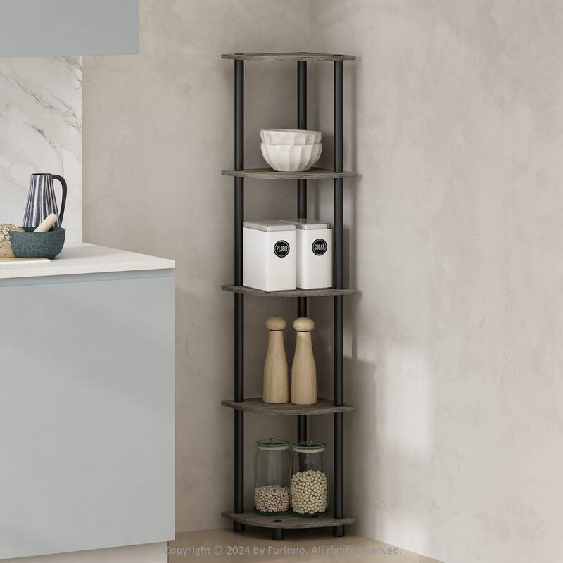 5 Tiers Wood Household Shelving Unit in French Oak/Black (11.6 in. W x 57.7 in. H x 11.6 in. D)