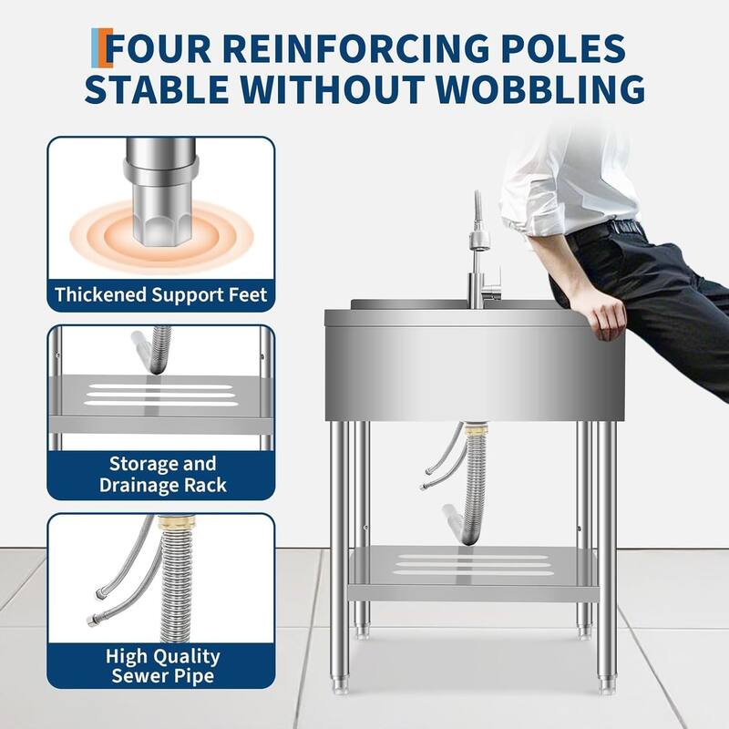 36x 20 x 35.5inch Freestanding Stainless Steel Utility Sink with 360° Swivel Faucet