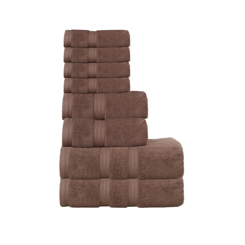 Home Weavers Elegance Essentials 550GSM Cotton Zero Twist Super Absorbent Bath Towel Set of 8 - 27"x54", 16"x24", 13"x13" - Chocolate