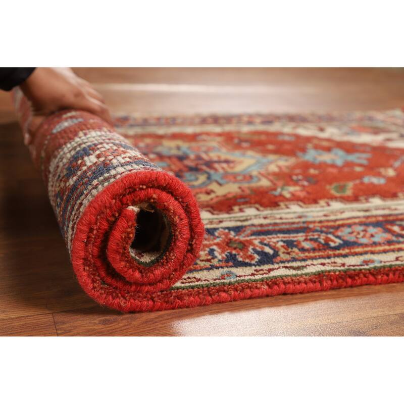 Hand Knotted Oriental 100% Wool Carpet Traditional Medallion Oranges & Rust Heriz (serapi) Area Rug - 5' 2'' X 2' 11''