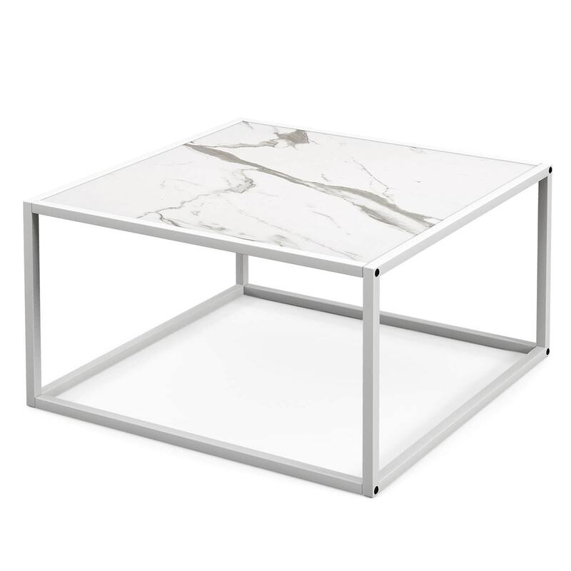 Costway Coffee Table Modern Rectangular Coffee Table Metal Frame For - 27.5'' x 27.5'' x 16''