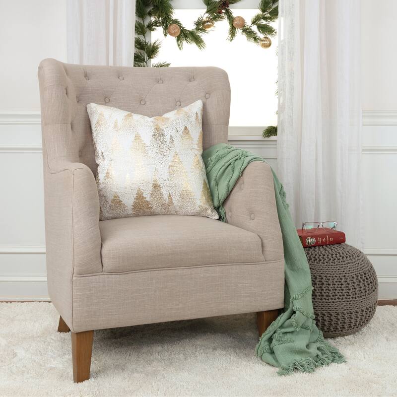 Rizzy Home Ivory/Gold Winter Tree Throw Pillow Cover