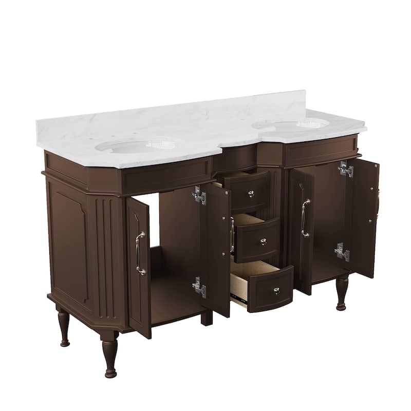 54-Inch European Style Solid Wood Bathroom Vanity with Sink – Elegant Detailing