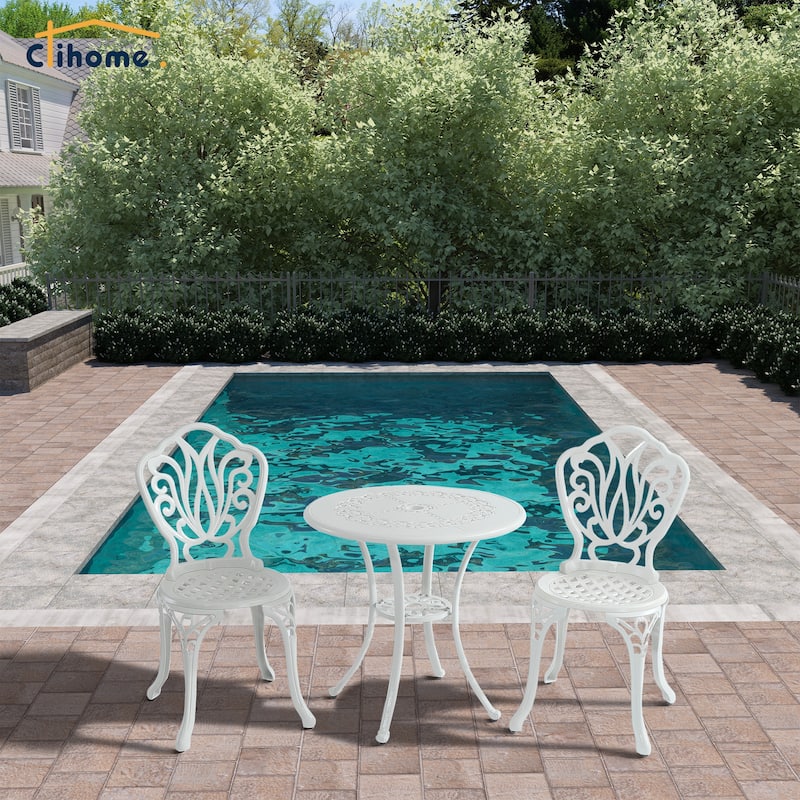 Clihome 3-Piece Outdoor Patio Cast Aluminum Bistro Set