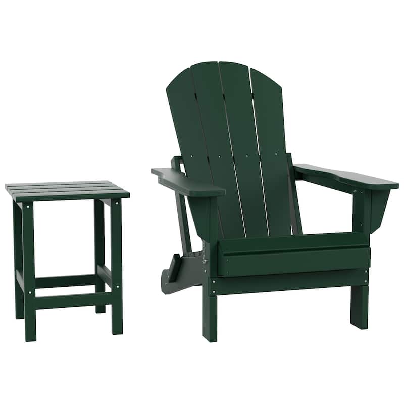 Polytrends Laguna Hdpe All Weather Outdoor Patio Foldable Adirondack Chair With Side Table (2-Piece Set)