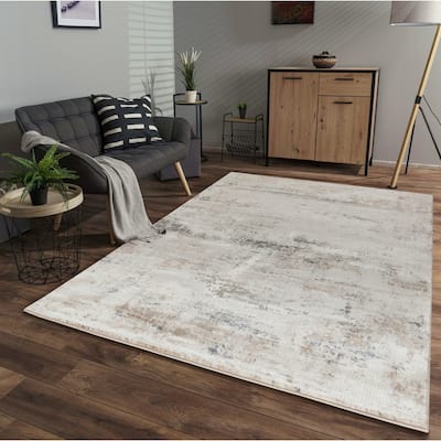 Omari Collection Cream Abstract Traditional Area Rug