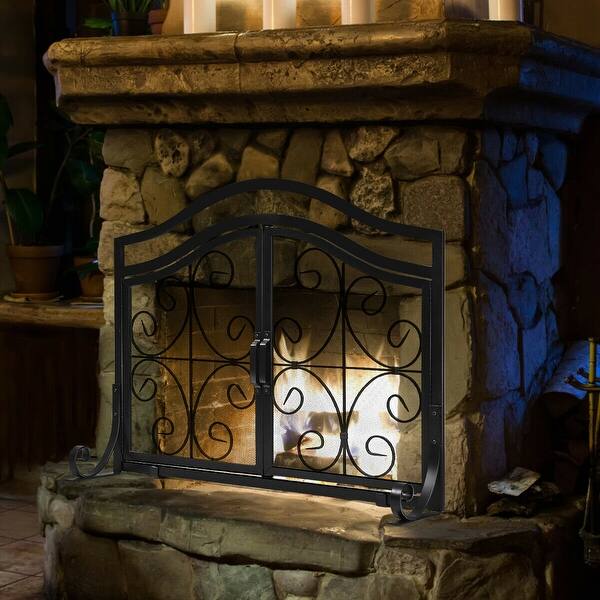 Shop Gymax Fireplace Screen With Hinged Magnetic Two Doors Flat