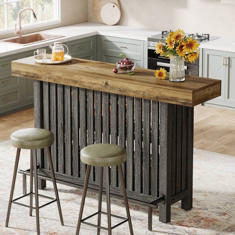 63" Home Bar Unit, Modern 2-Tier Bar Table with Footrest