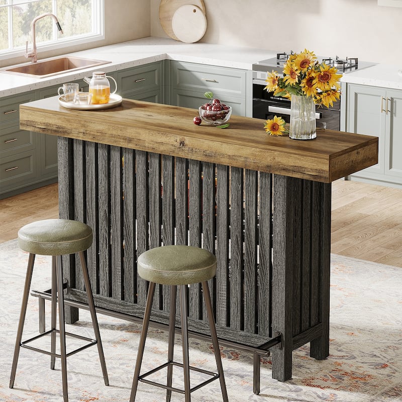 Home Bar Unit, Modern 2-Tier Bar Table with Footrest - 15.75"D x 62.99"W x 41.54"H