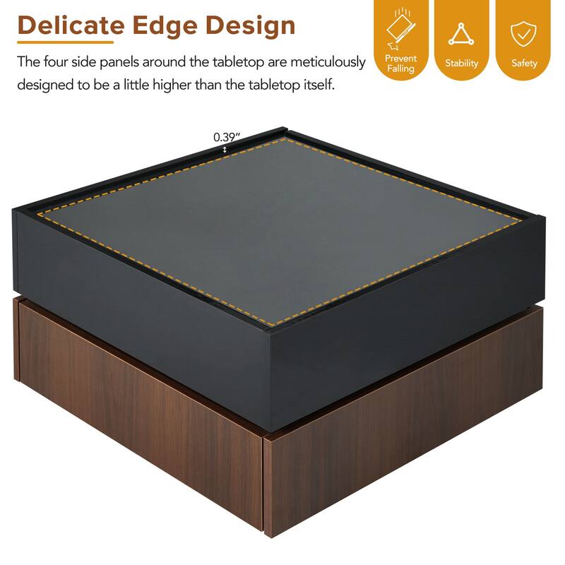 360 degree Rotating 2 Tier Square Coffee Table With 2 Drawers And Swivel Tabletop