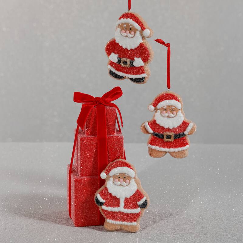 Assorted Cookie Christmas Ornaments, 6 Hanging Pieces (2 Sets of 3), Santa
