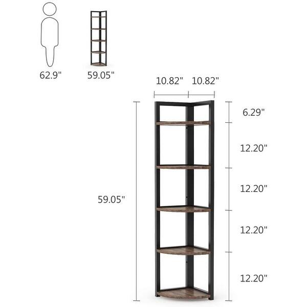 dimension image slide 0 of 3, Tribesigns Industrial 5 Tier Corner Shelf/Bookshelf /Bookcase/Plant Stand