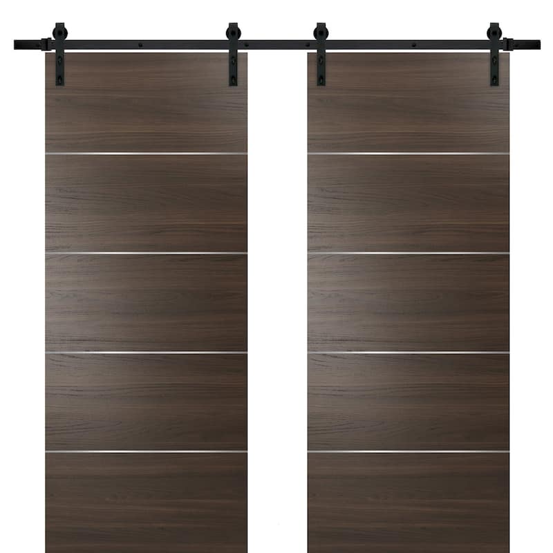 Double Barn Sliding Brown Doors 13FT Rails / Planum 0020 Chocolate Ash