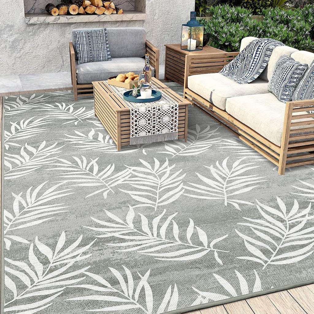 Modern Washable Area Rug - With Tropical Leaf Pattern for Living Room, Bedroom, Soft Non Slip Non Shedding