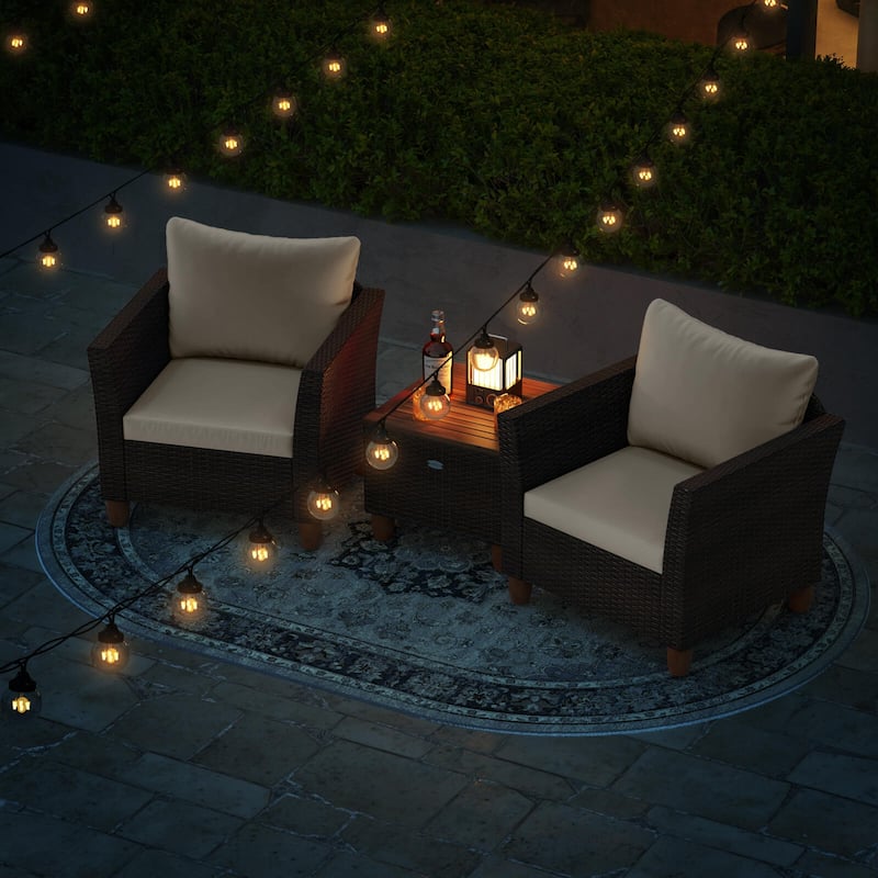 Costway 3 PCS Outdoor Patio Rattan Bistro Furniture Set Wooden Table - See Details