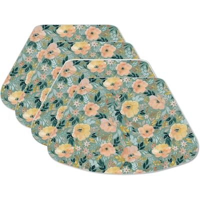 Modern Florals Wedge Shaped Reversible Flexible Plastic Placemat 4 Pack Made in The USA 17.75" x 11.25" Easily Wipes Clean