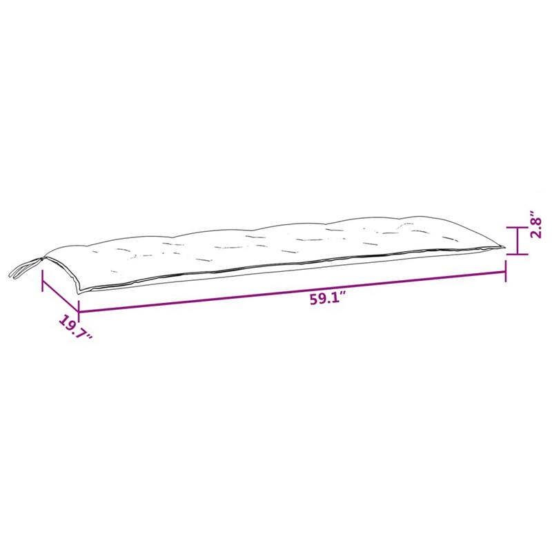 Claire Outdoor Cushion for Bench w Tie Ropes, 59in Gray Tufted Oxford