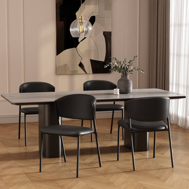 Manhattan Comfort Drift Vegan Leather Metal Side Chair - Set of 4 - Black