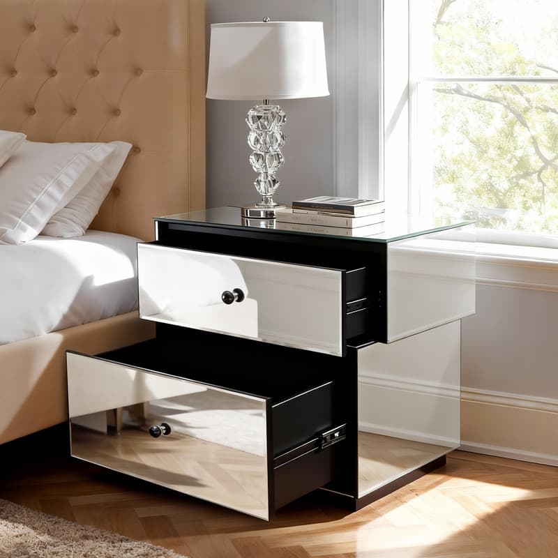 Mirrored 2-Drawer Nightstand with Modern Design
