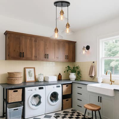 Modern Farmhouse 3-Light Cluster Glass Pendant Kitchen Island Adjustable Ceiling Light - 18"W x 18"D x 10" - 68"H