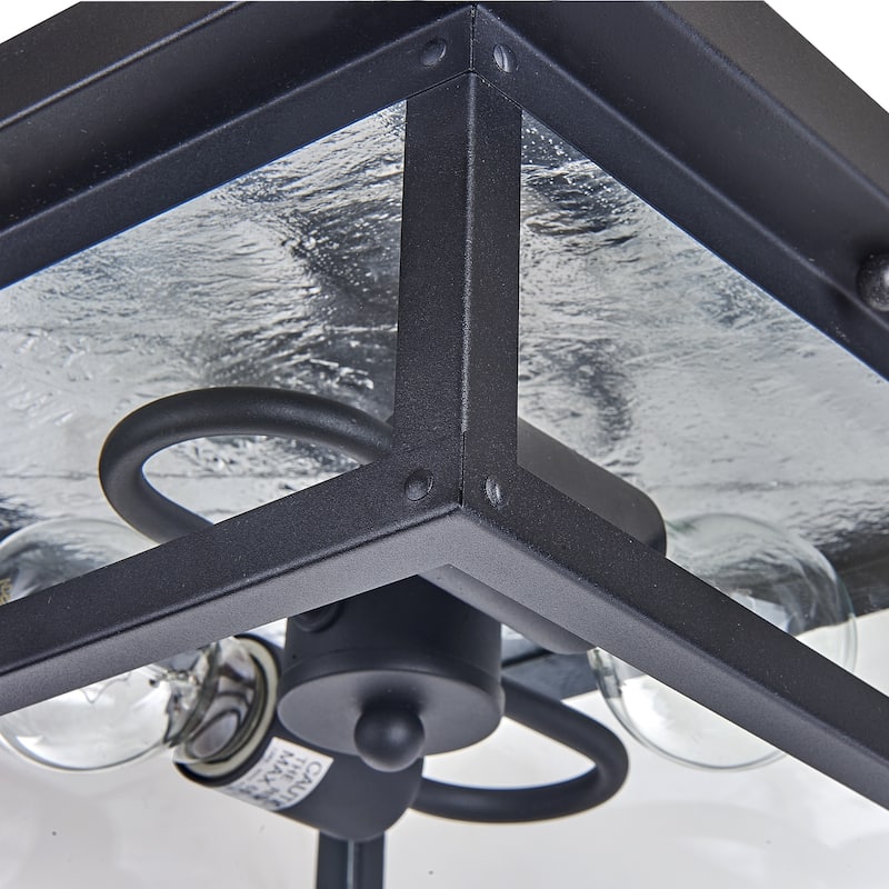 1-Light 9" Outdoor Ceiling Light, Black Finish with Glass Shade