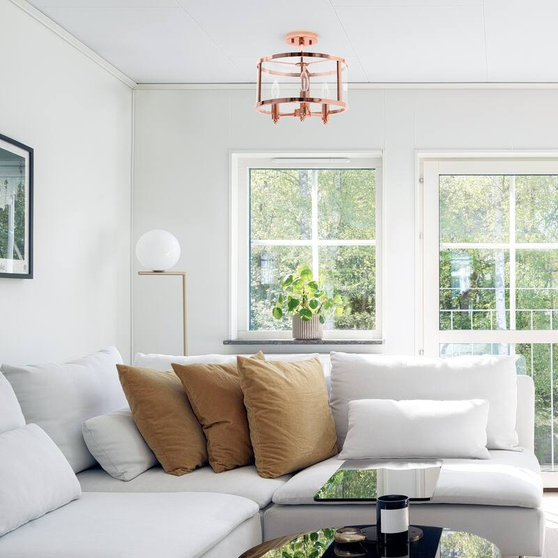Vintage Semi-Flush Mount Light - 3-Light Rose Gold Ceiling Fixture - Modern Farmhouse Style - 12.5