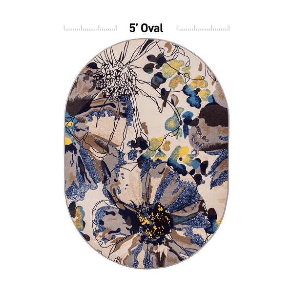 World Rug Gallery Modern Bright Flowers Non-Slip Area Rug Multi