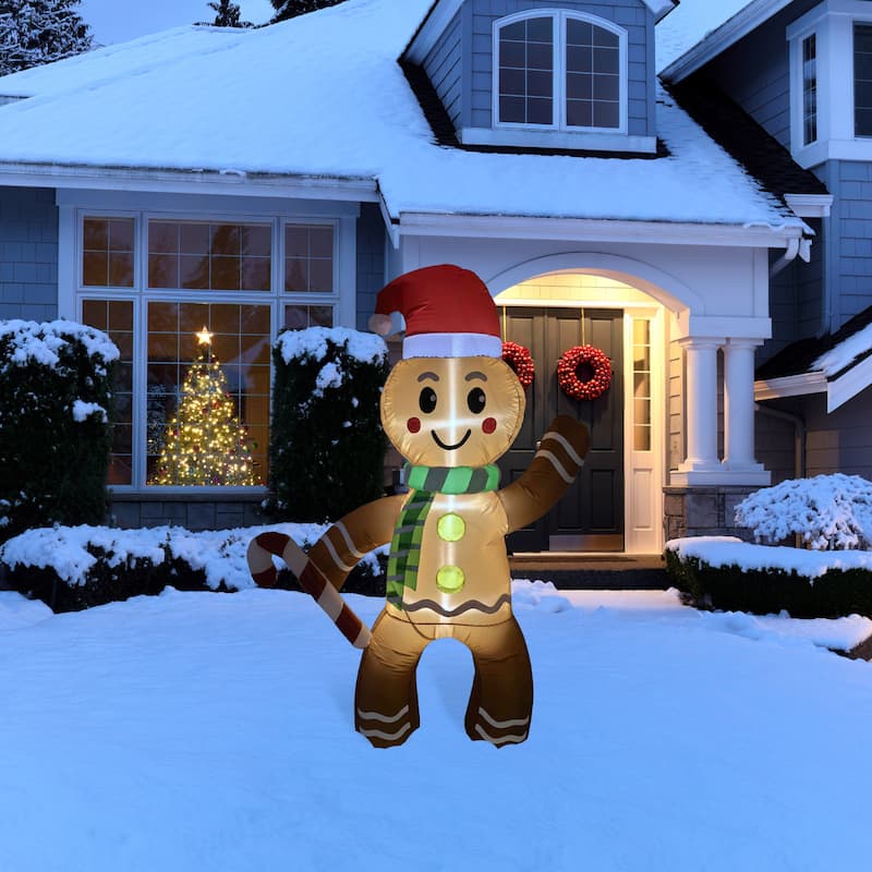 Lighted Inflatable Gingerbread Man Outdoor Christmas Decoration - 5' - Brown