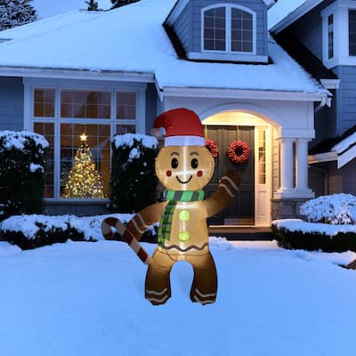 Lighted Inflatable Gingerbread Man Outdoor Christmas Decoration - 5' - Brown