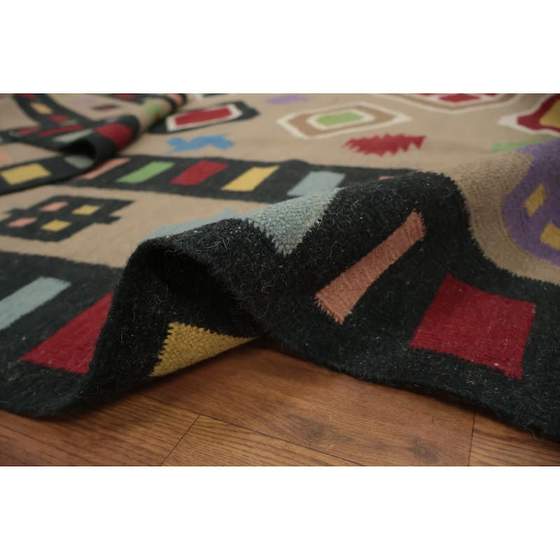 Hand Woven Oriental 100% Wool Carpet Southwestern Modern Brown Kilim Area Rug - 10' 6'' X 8' 6''