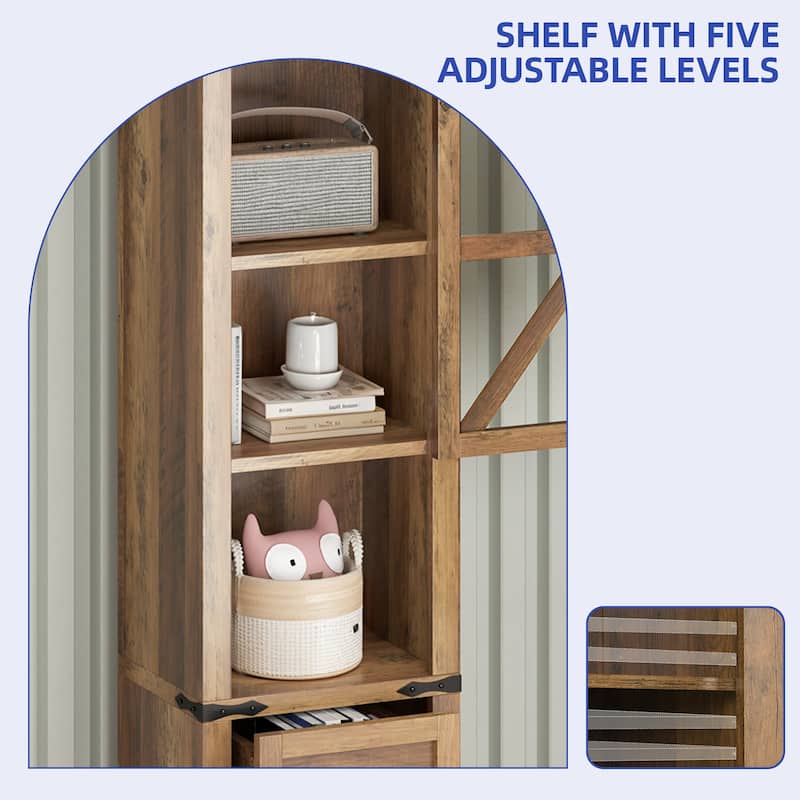 Moasis 68"H Storage Cabinet with 3 Drawers, Farmhouse Bathroom Cabinet with Barn Doors & Adjustable Shelves