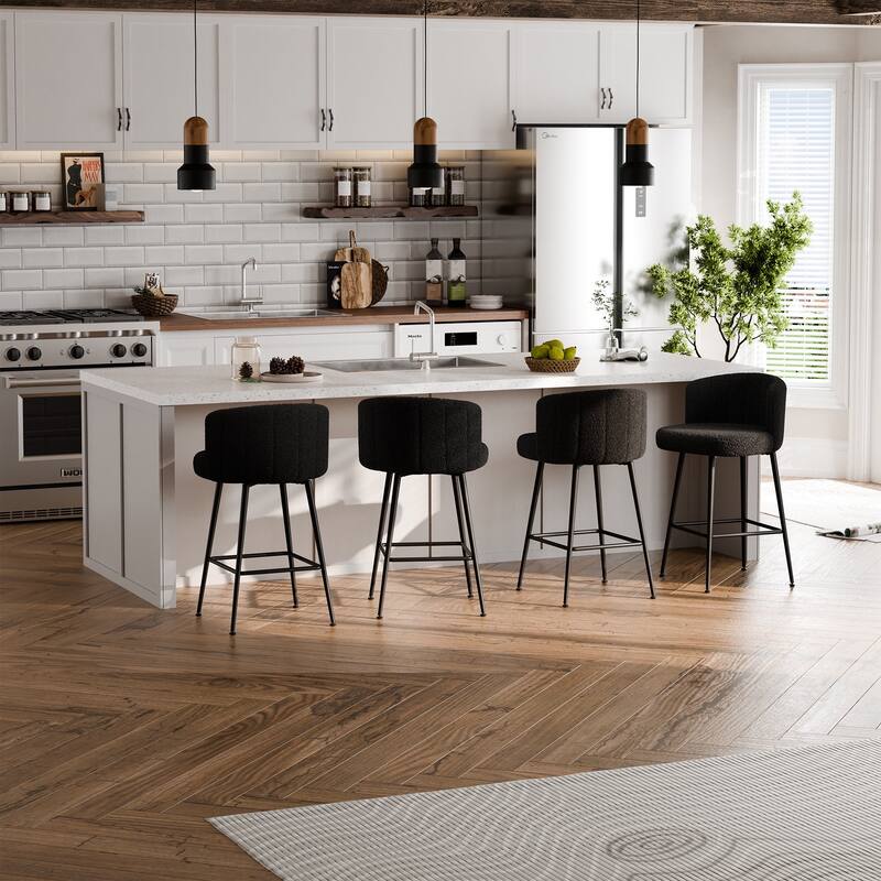 Swivel Upholstered Bar & Counter Stool Set with Metal Frame - 37" H X 19.7"W X 18.7" D - Set of 4 - Black