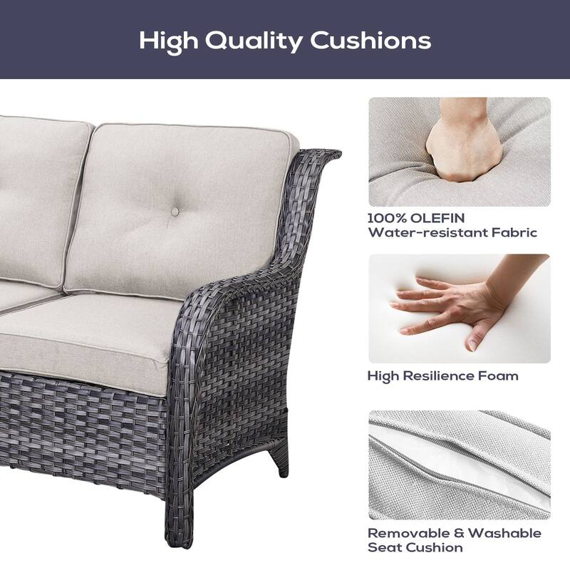 Outdoor Patio Sectional Sofa Couch with Fire Pit Table - Grey