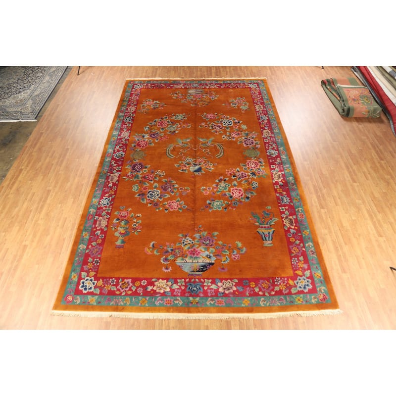 Vegetable Dye Art Deco Nichols Chinese Vintage Large Wool Carpet - 10'10" x 17'6"