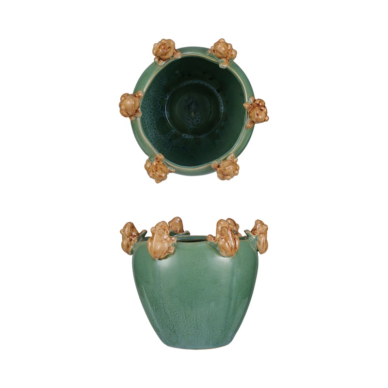 Decorative Stoneware Planter on Rim